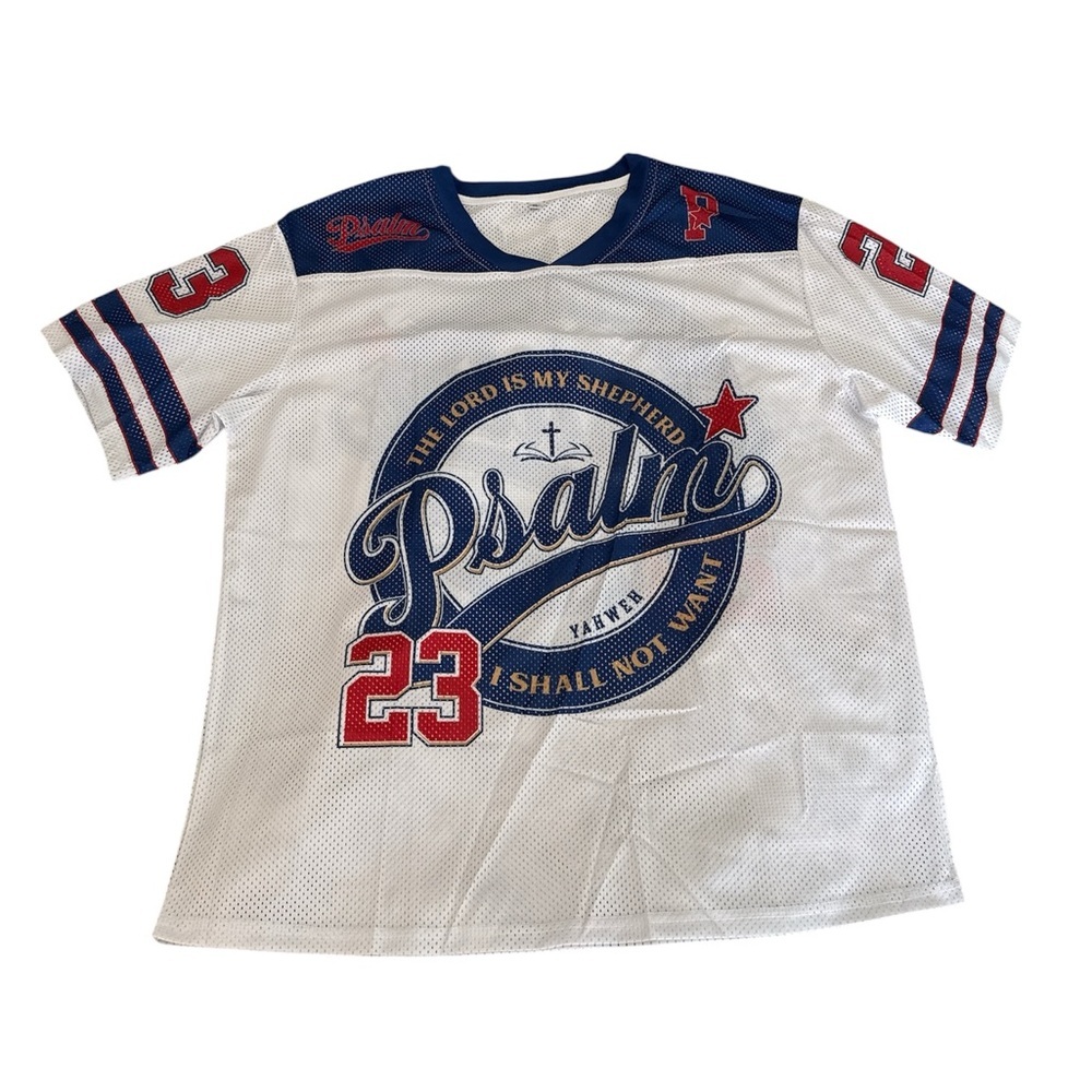 NWOT, Graphic‎ Jersey Shirt, White,Red, and Blur, XL, O96